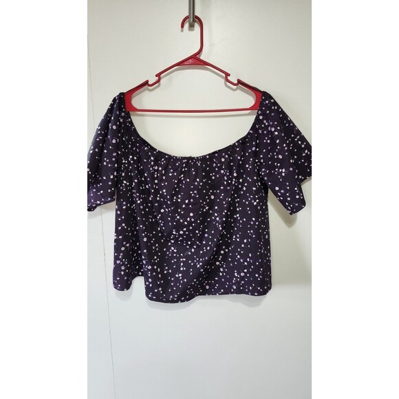 NWT Express Purple Floral Crop Top Short Sleeve Elastic Neckline Women’s XL - Picture 4 of 8